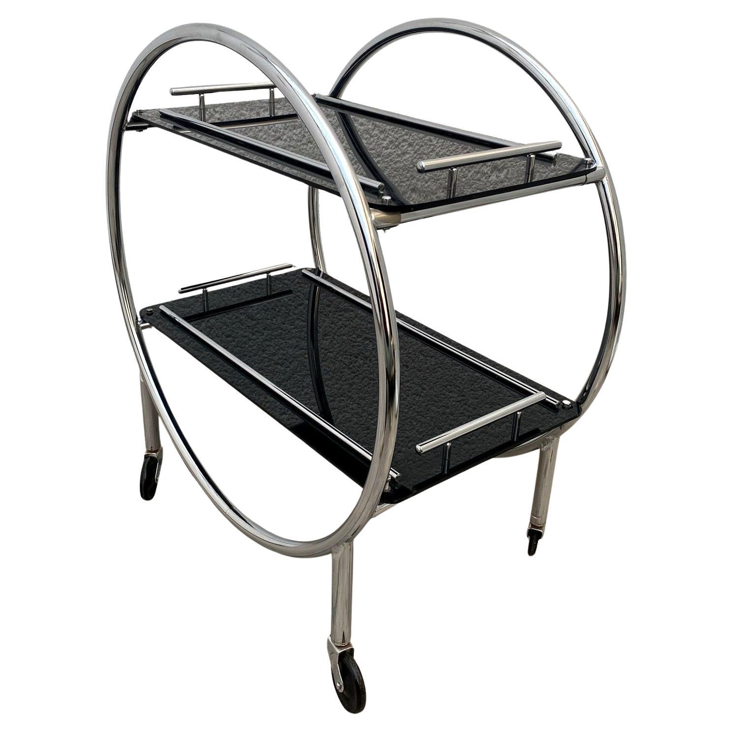 Original Art Deco Chrome Modernist Hostess Trolley Bar Cart, c1930