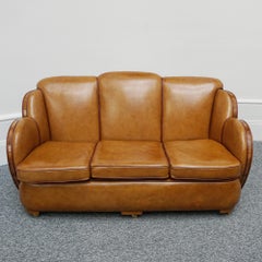 Original Art Deco 'Cloud' Sofa by Harry & Lou Epstein, Brown Leather Upholstery