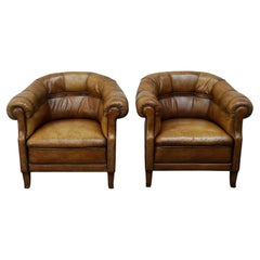 Original Art Deco Club Chairs with Original Leather Upholstery