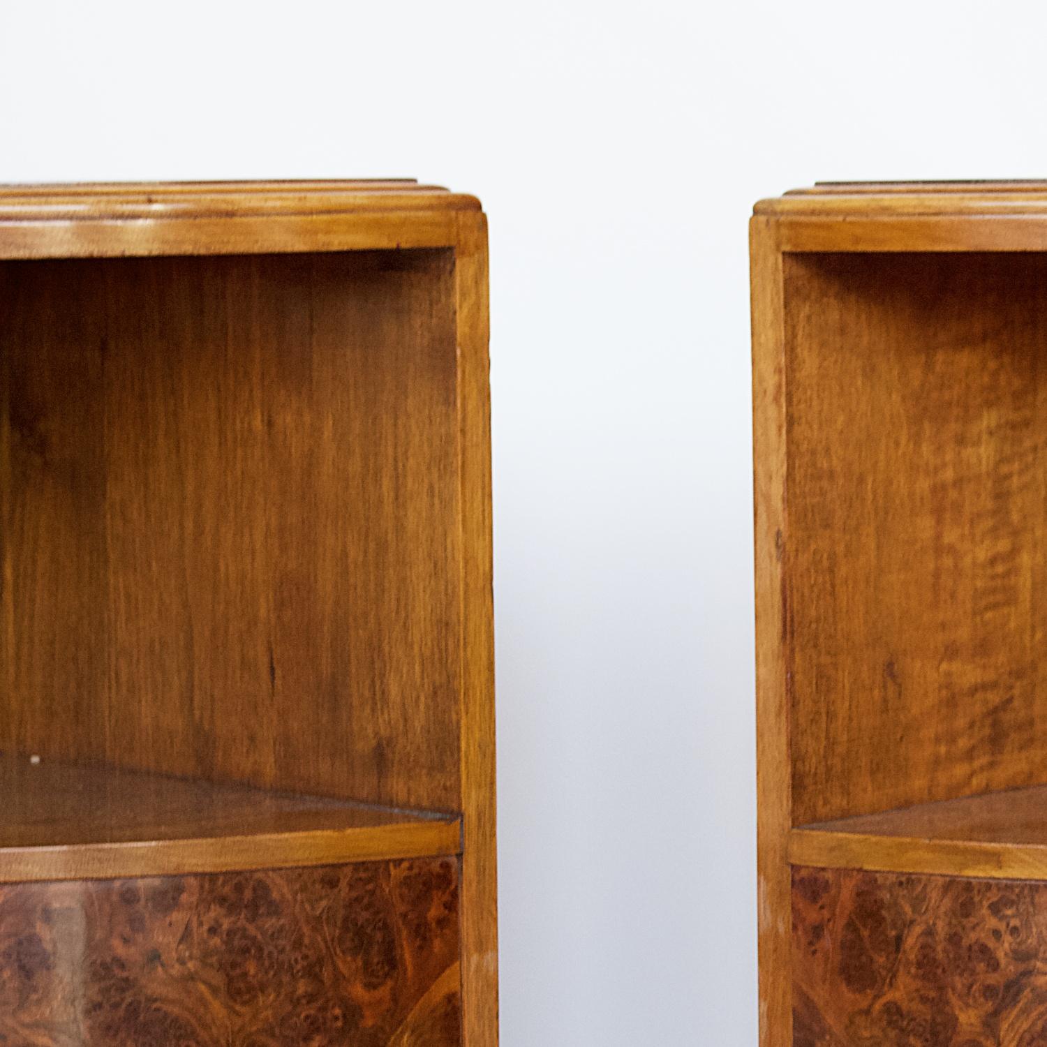 Original Art Deco Corner Cabinets Burr Walnut, French, 1920s In Good Condition In Forest Row, East Sussex