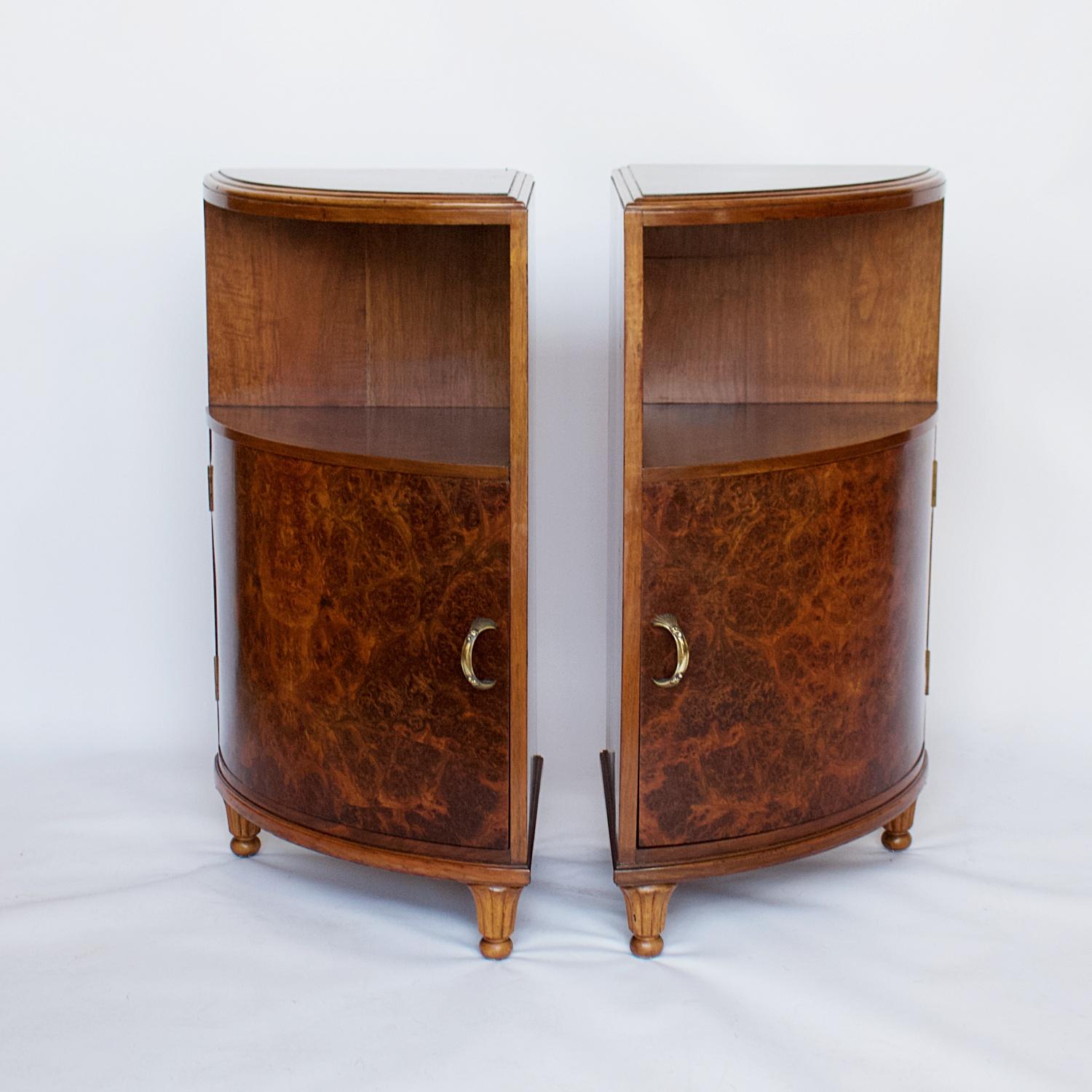 Early 20th Century Original Art Deco Corner Cabinets Burr Walnut, French, 1920s