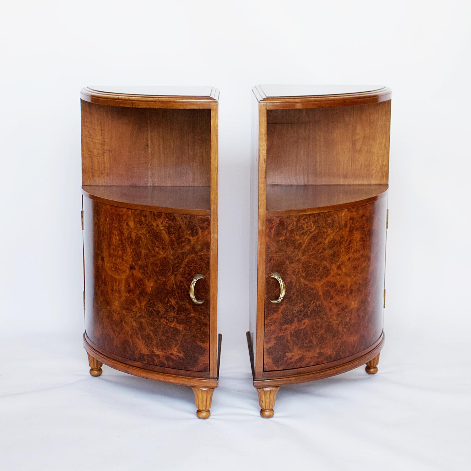 Original Art Deco Corner Cabinets Burr Walnut, French, 1920s 1