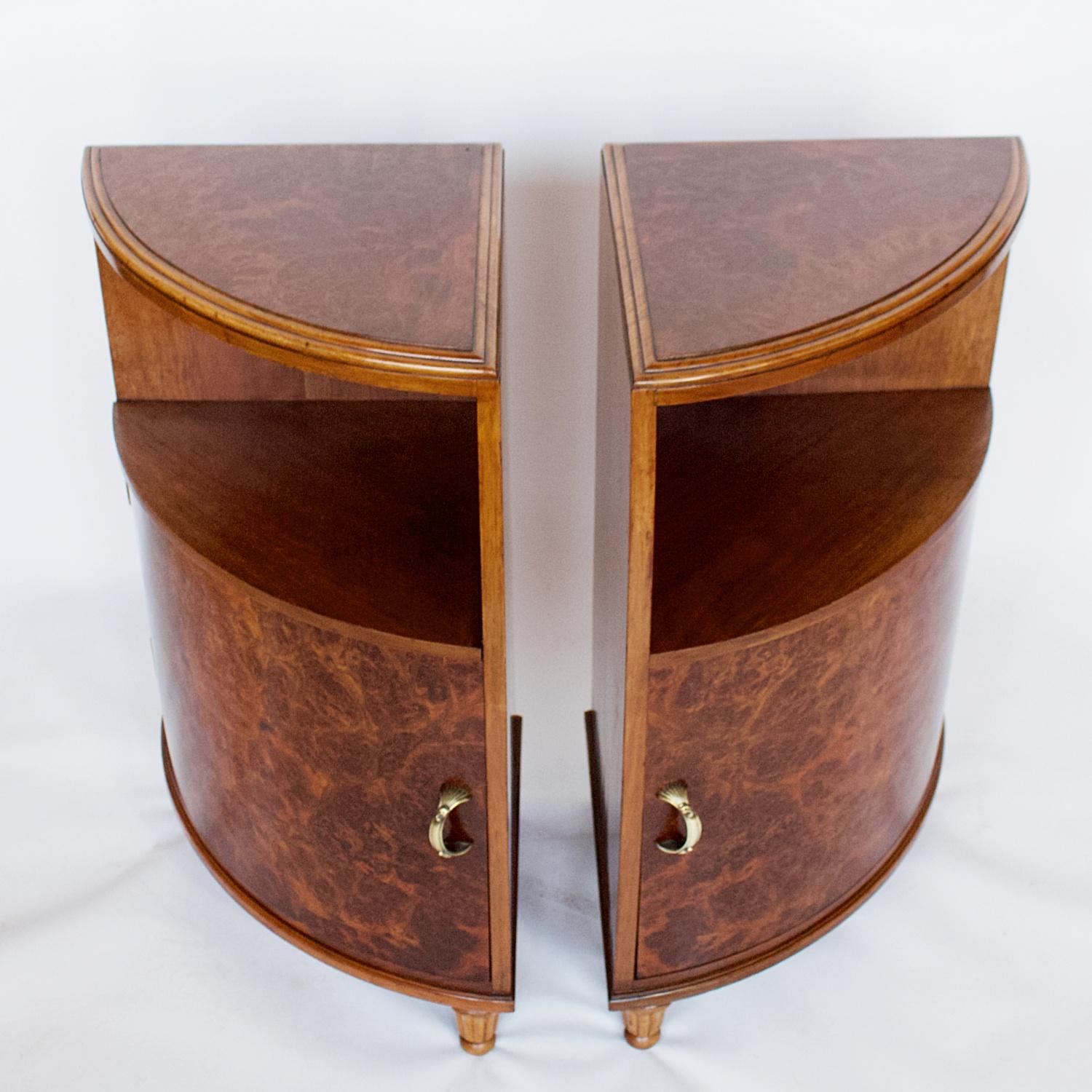Original Art Deco Corner Cabinets Burr Walnut, French, 1920s 3
