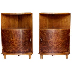 Original Art Deco Corner Cabinets Burr Walnut, French, 1920s