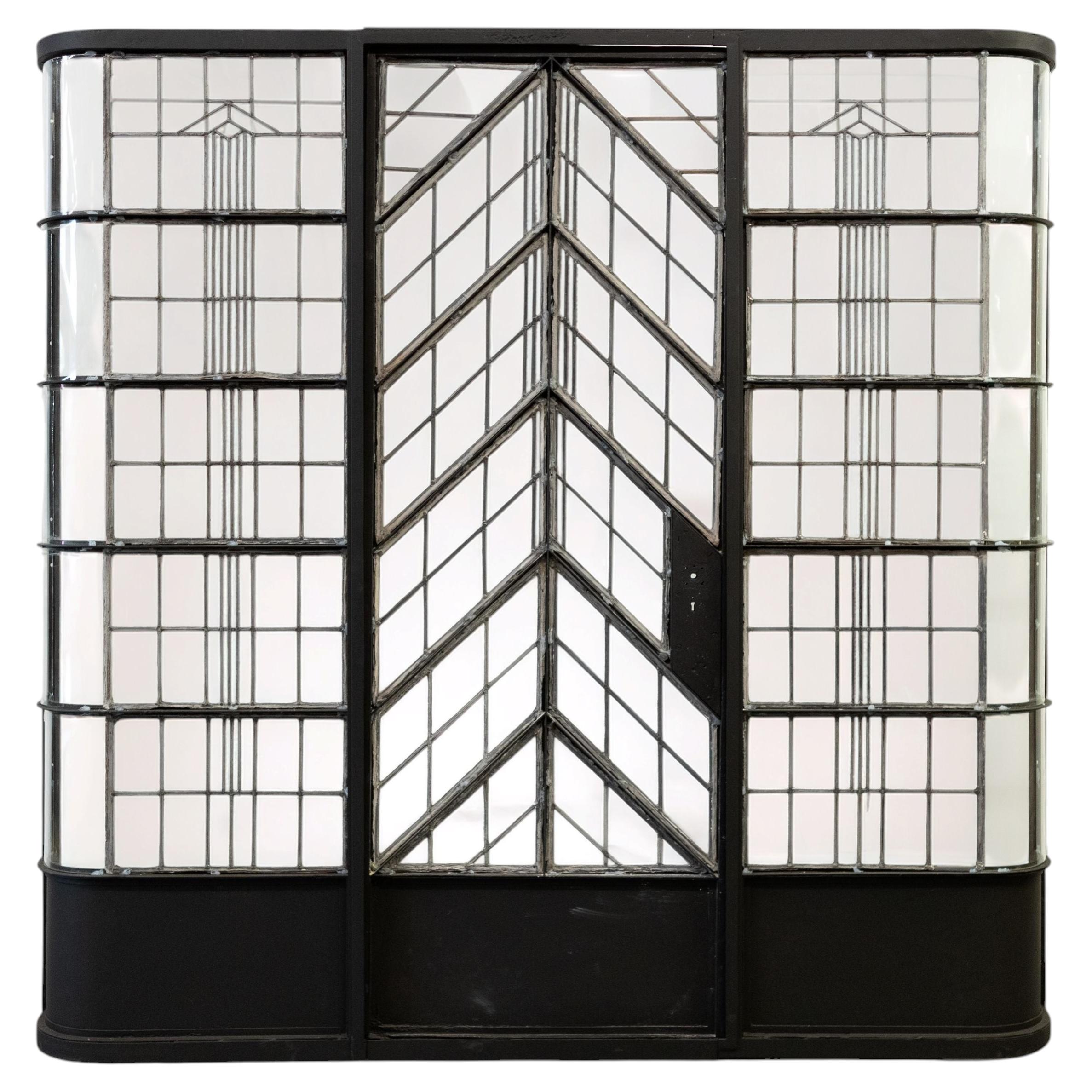 Ingresso Crittall in stile Art Déco originale con fianchi curvi in vetro piombato in vendita