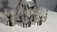 Original Art Deco Decanter Set from the Jazz Era 1920s Black and Clear Crystal