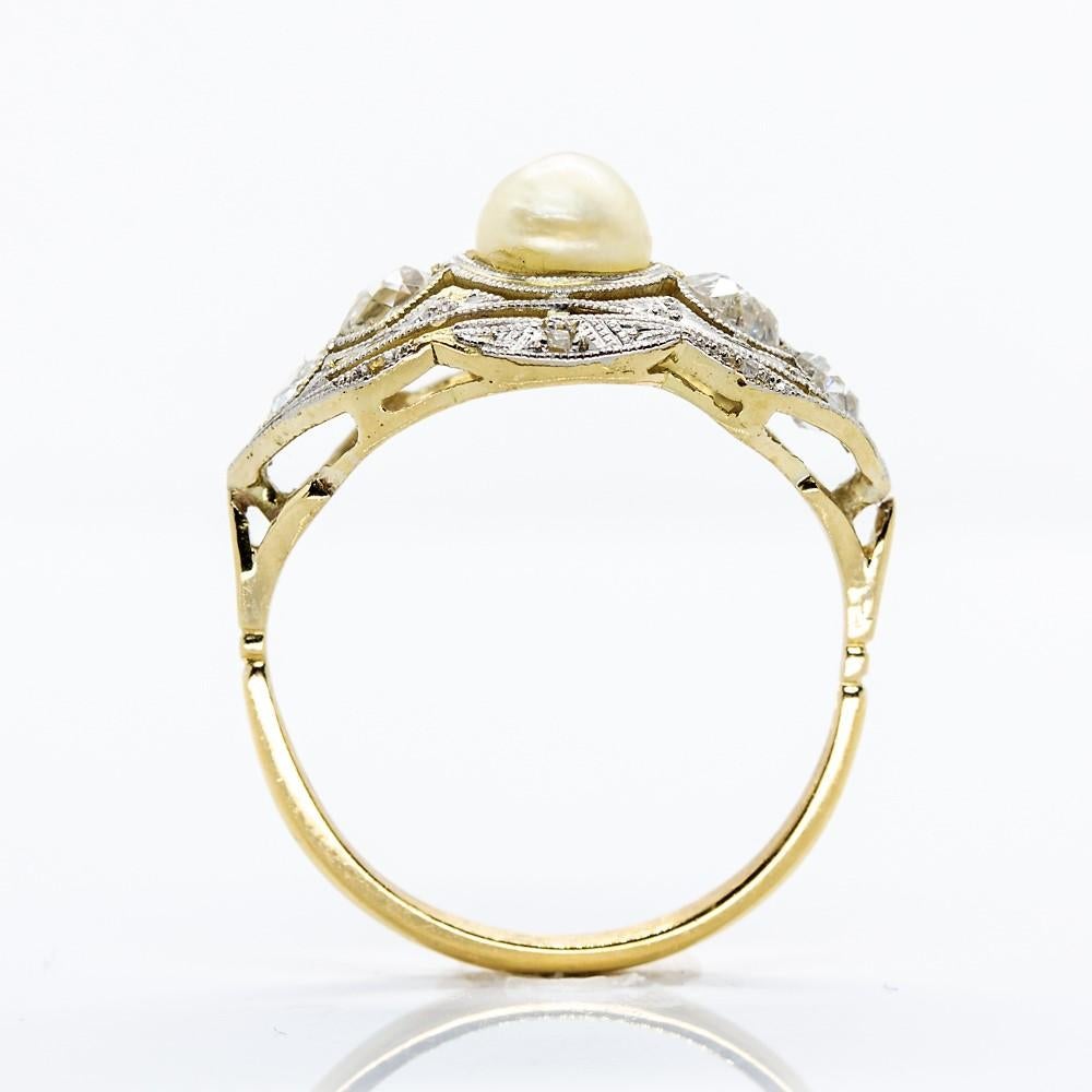 Women's or Men's Original Art Deco Diamond and Pearl Ring
