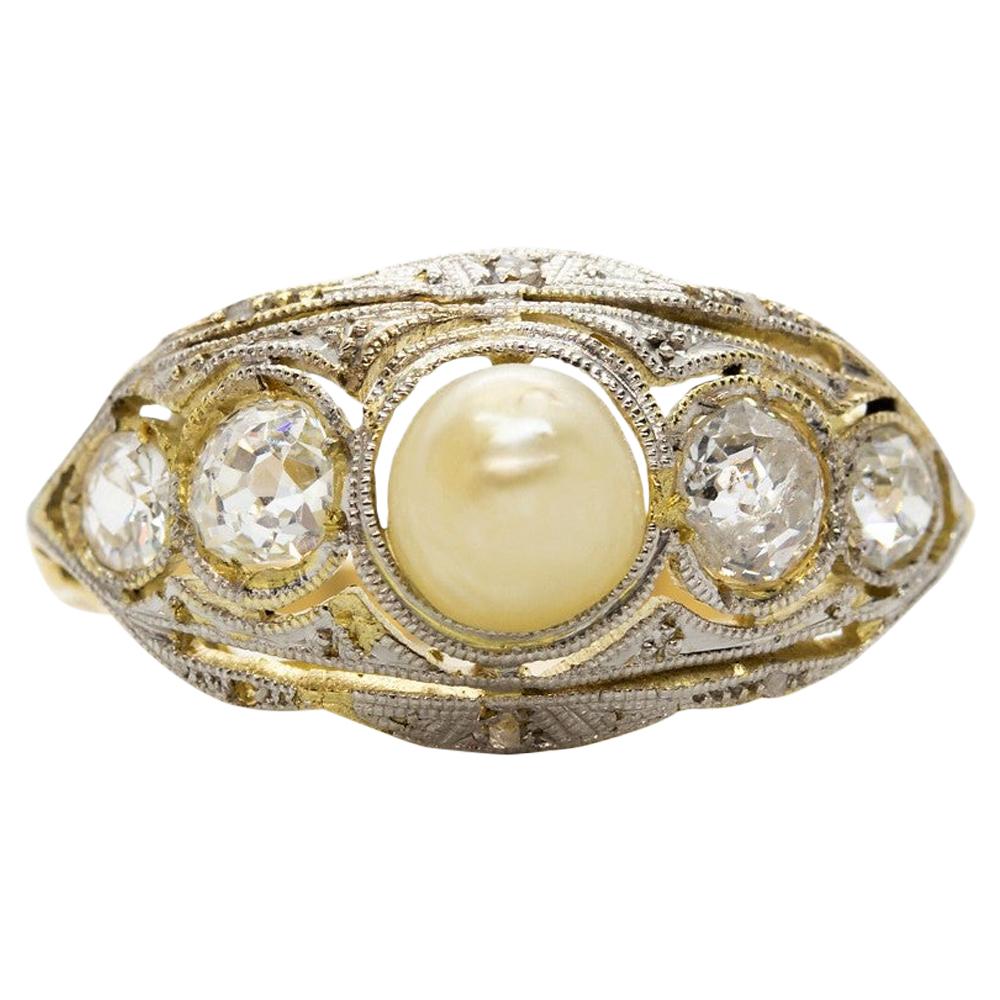 Original Art Deco Diamond and Pearl Ring