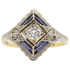 Original Art Deco Diamond and Sapphire Ring