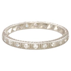 Original Art Deco Diamond Eternity Wedding Band in Hand Engraved Platinum