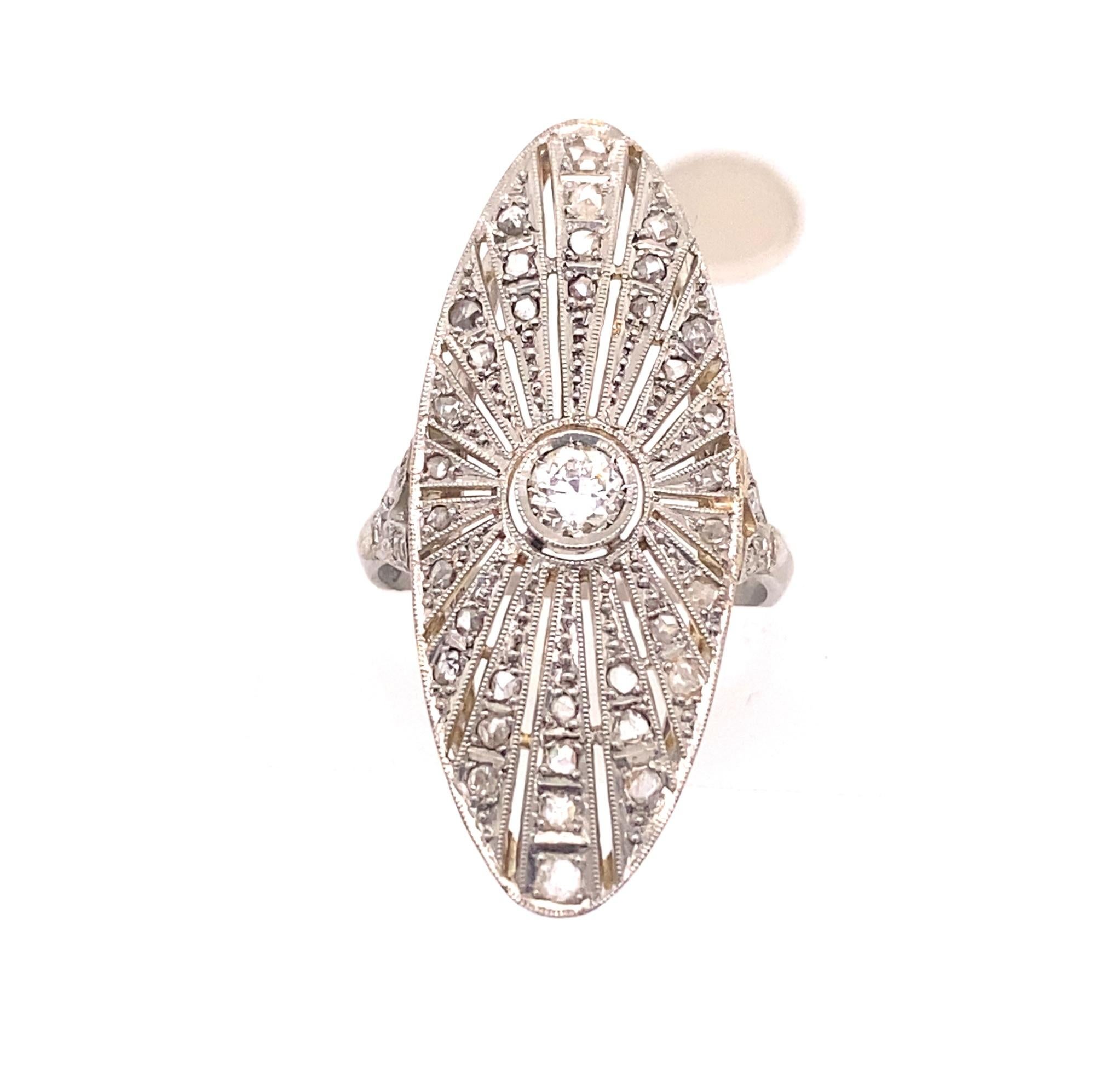 Old Mine Cut Original Art Deco Diamond Filigree 950 Platinum Ring For Sale