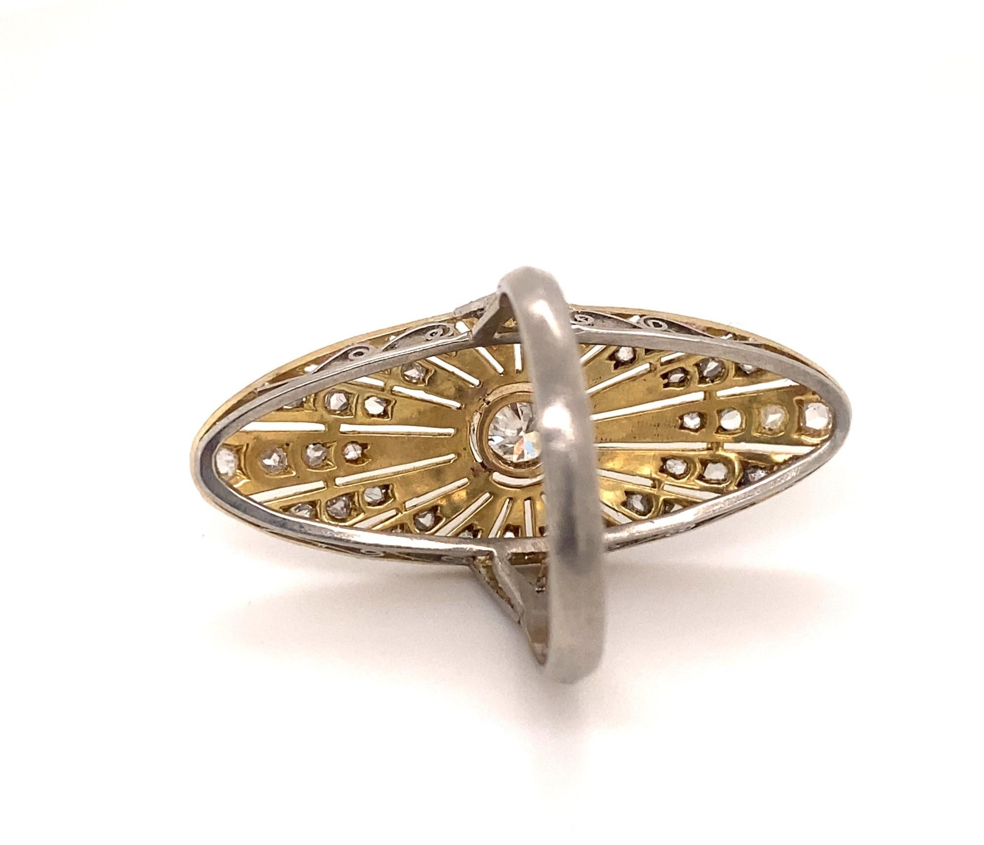 Women's Original Art Deco Diamond Filigree 950 Platinum Ring For Sale