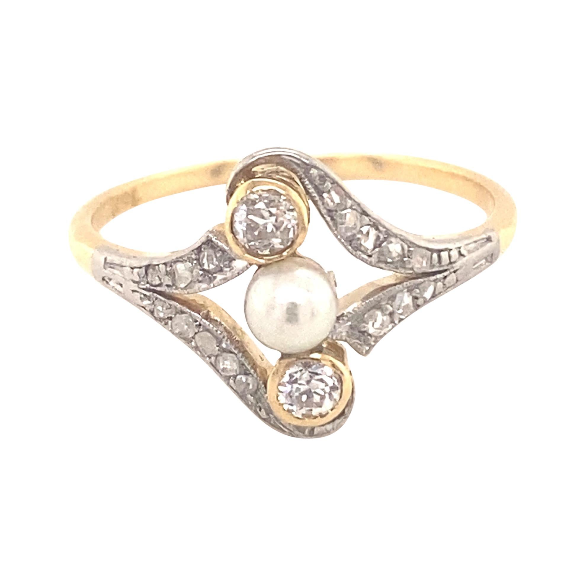 Art Deco Pearl Diamond Platinum Ring at 1stDibs