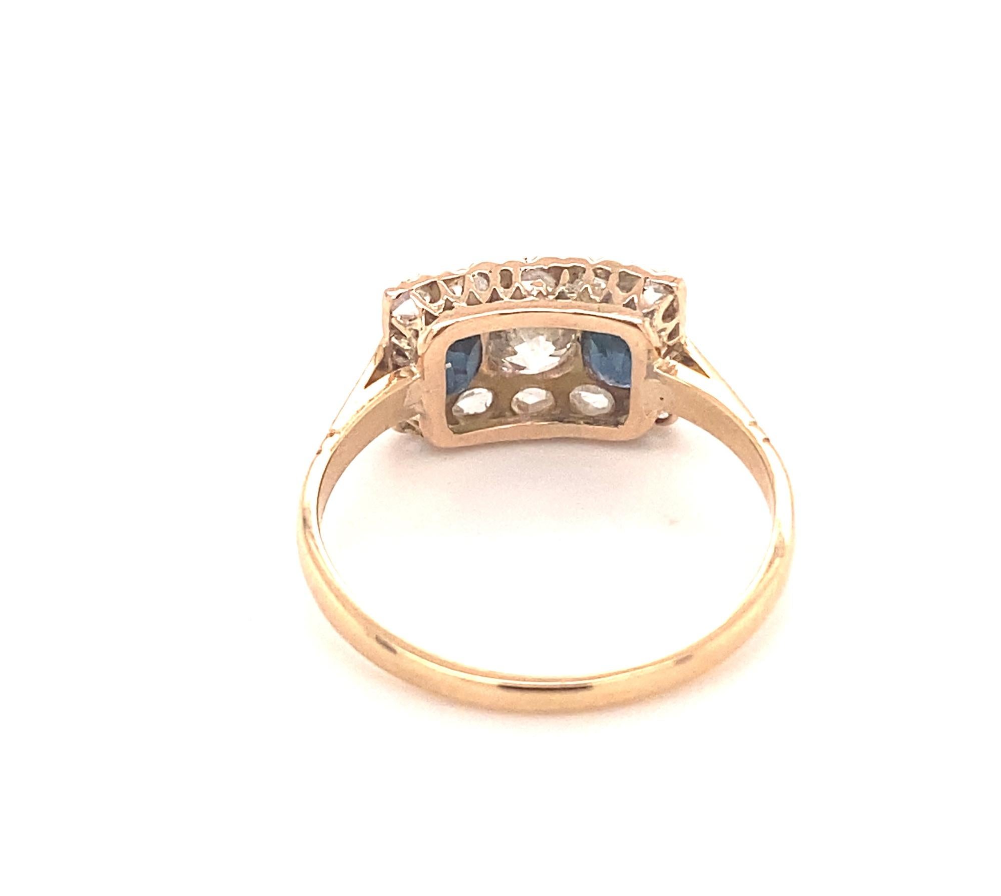 Original Art Deco Diamond Sapphire 18K Rose Gold Ring In Excellent Condition In Woodland Hills, CA