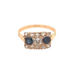 Original Art Deco Diamond Sapphire 18K Rose Gold Ring