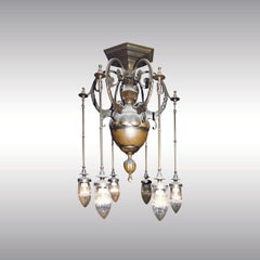 Original Art Deco Dolphine Bronze Chandelier, Early 20th Century, 1914