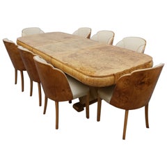 Original Art Deco Eight Seater Burr Walnut Dining Suite, Circa 1935