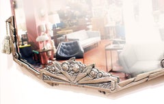 Original Art Deco Etched Nickel-Plated Wall Mirror