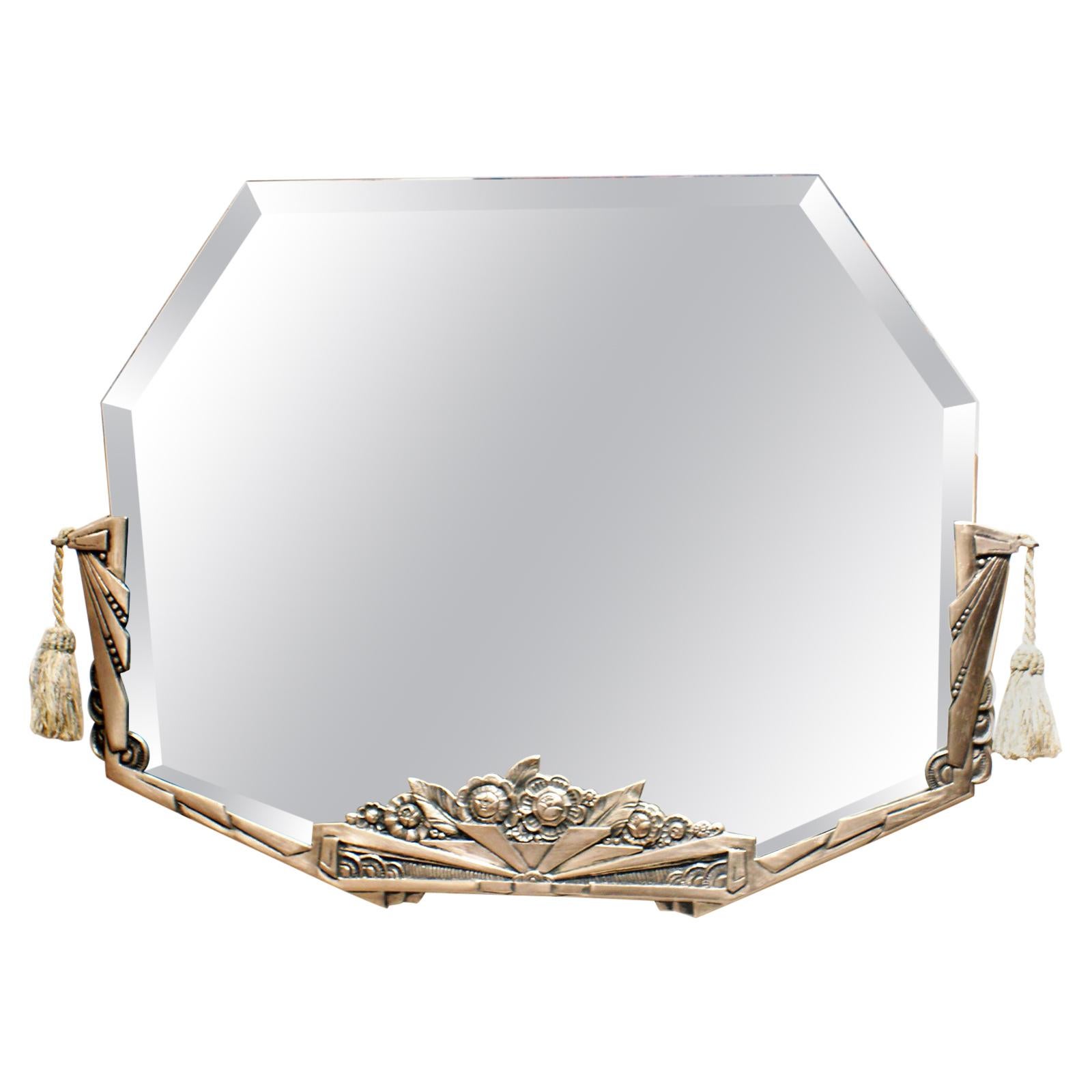 Original Art Deco Etched Nickel-Plated Wall Mirror For Sale