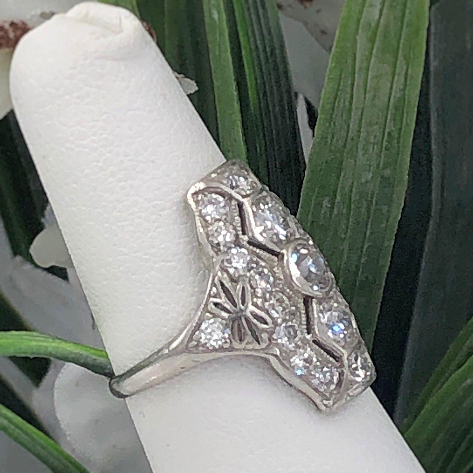 Original Art Deco European Cuts Platinum Diamond Ring, circa 1920s Damen