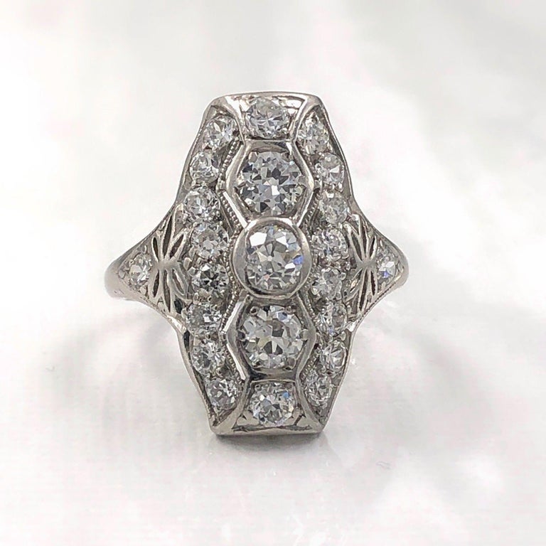 Original Art Deco European Cuts Platinum Diamond Ring, circa 1920s For ...