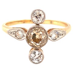 Original Art Deco Fancy Cognac White Diamonds 18k Yellow Gold Ring
