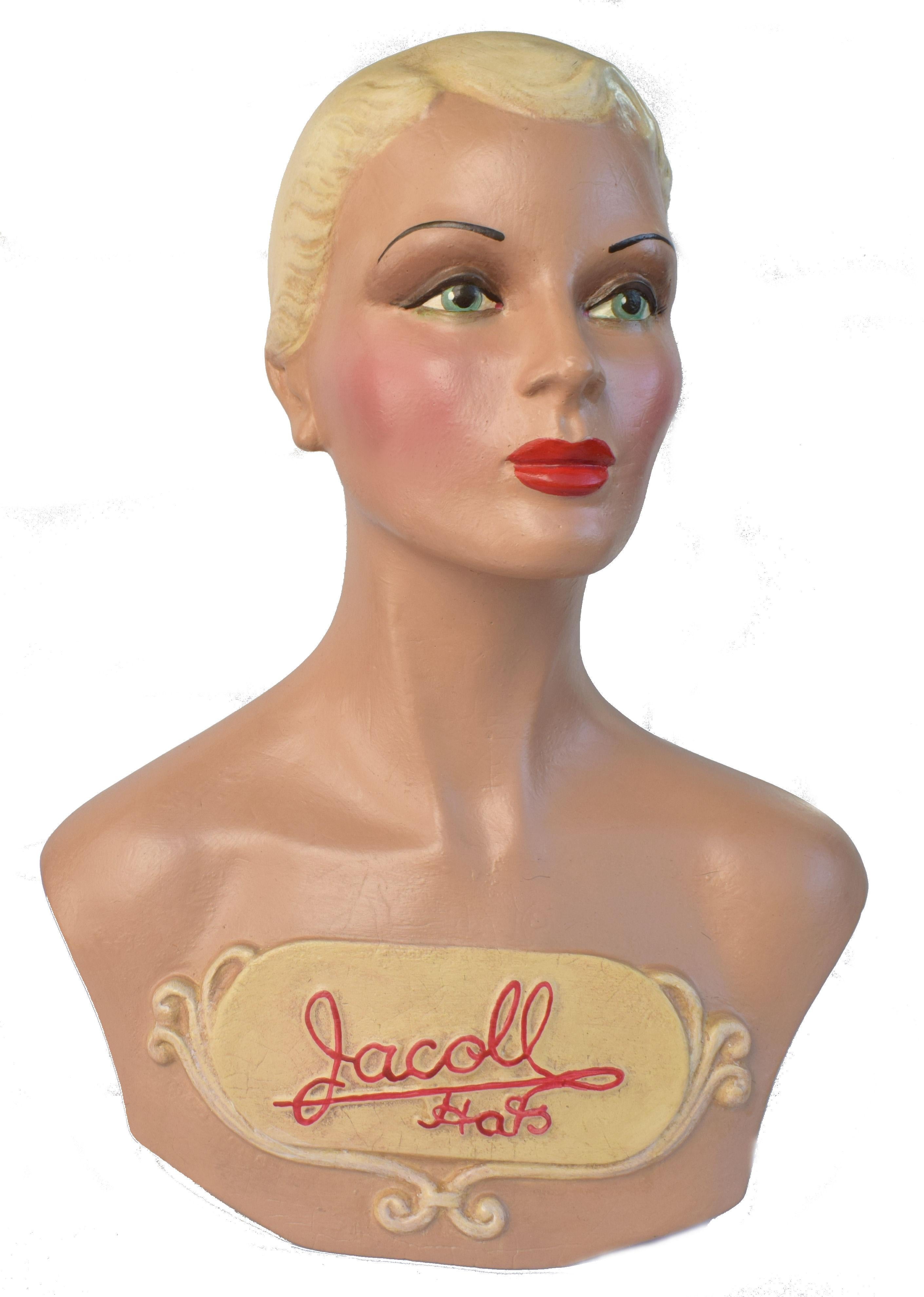 Composition Original Art Deco Female Mannequin Bust, 1930s