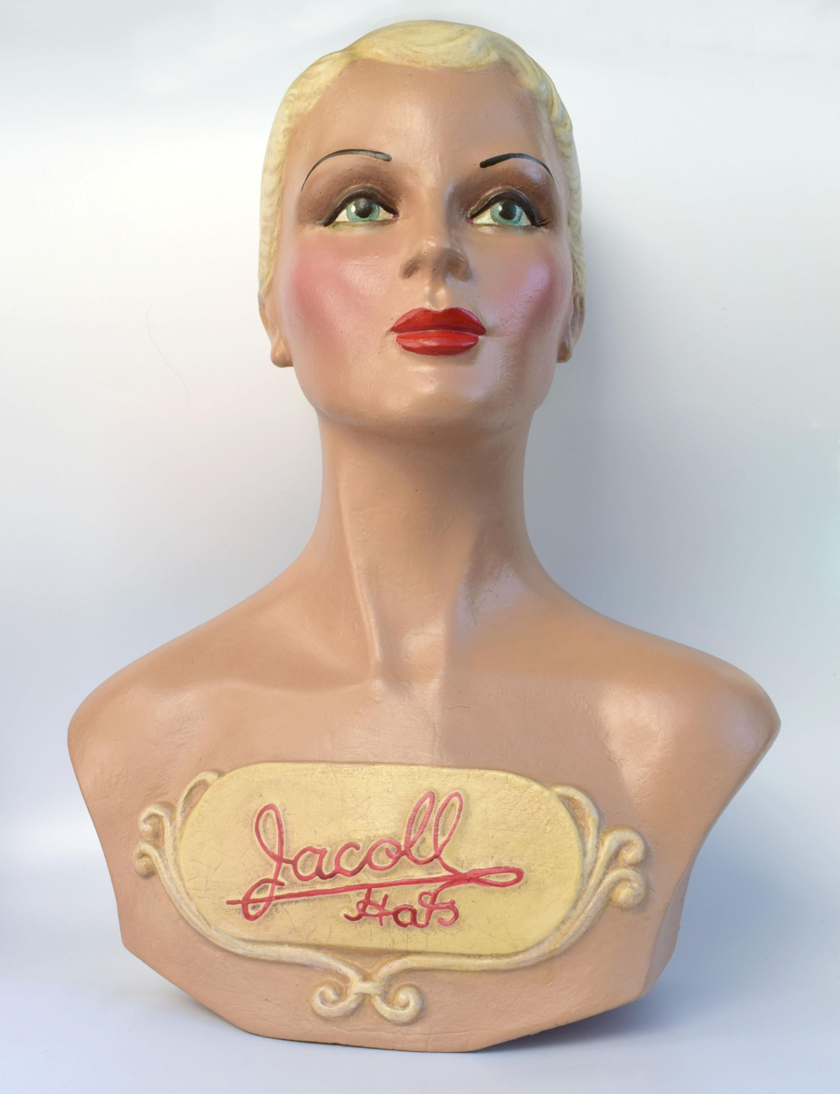 Original Art Deco Female Mannequin Bust, 1930s 2