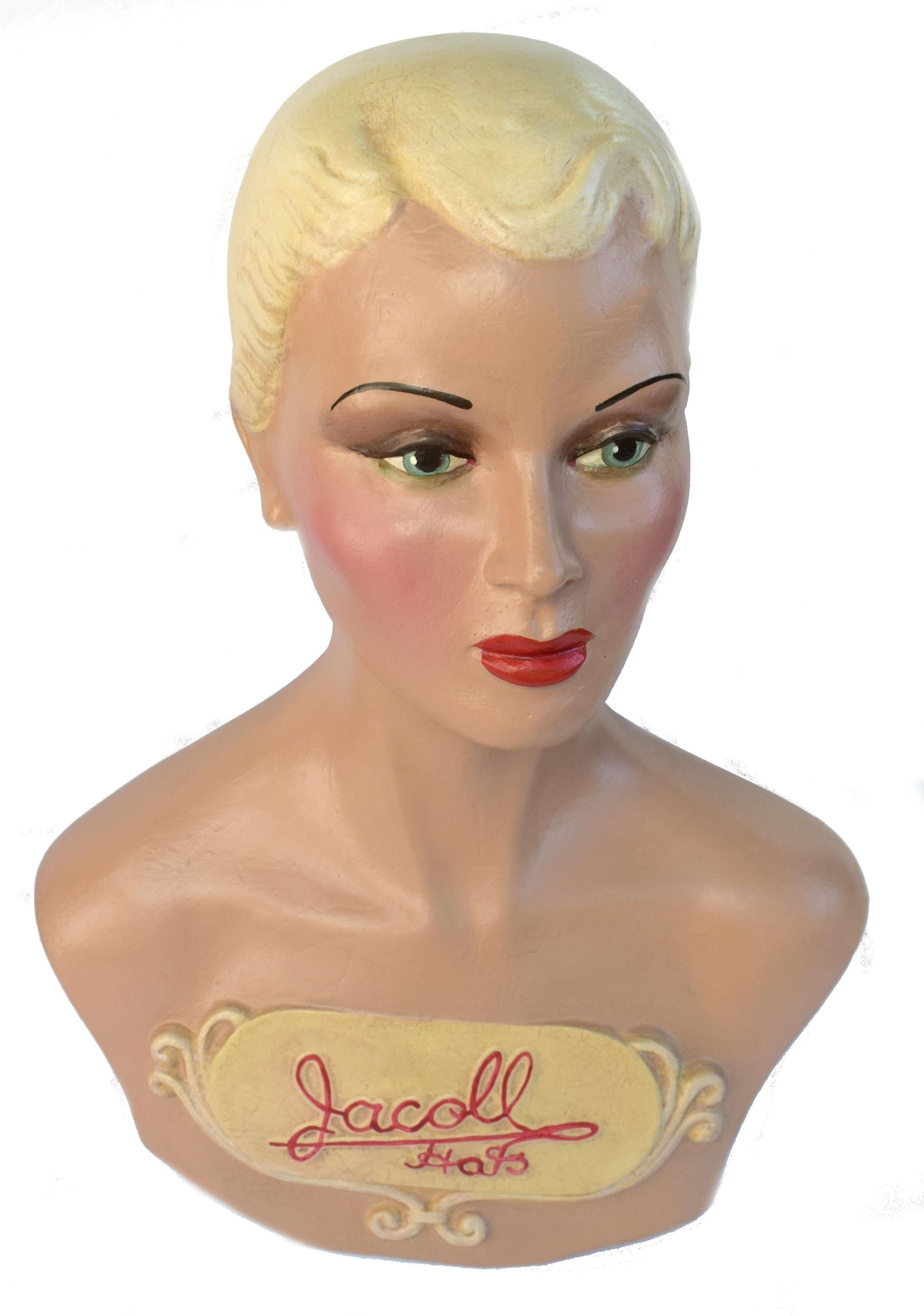 Original Art Deco Female Mannequin Bust, 1930s 3
