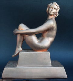 Original Art Deco Female Nude Sitting Figure, circa 1930