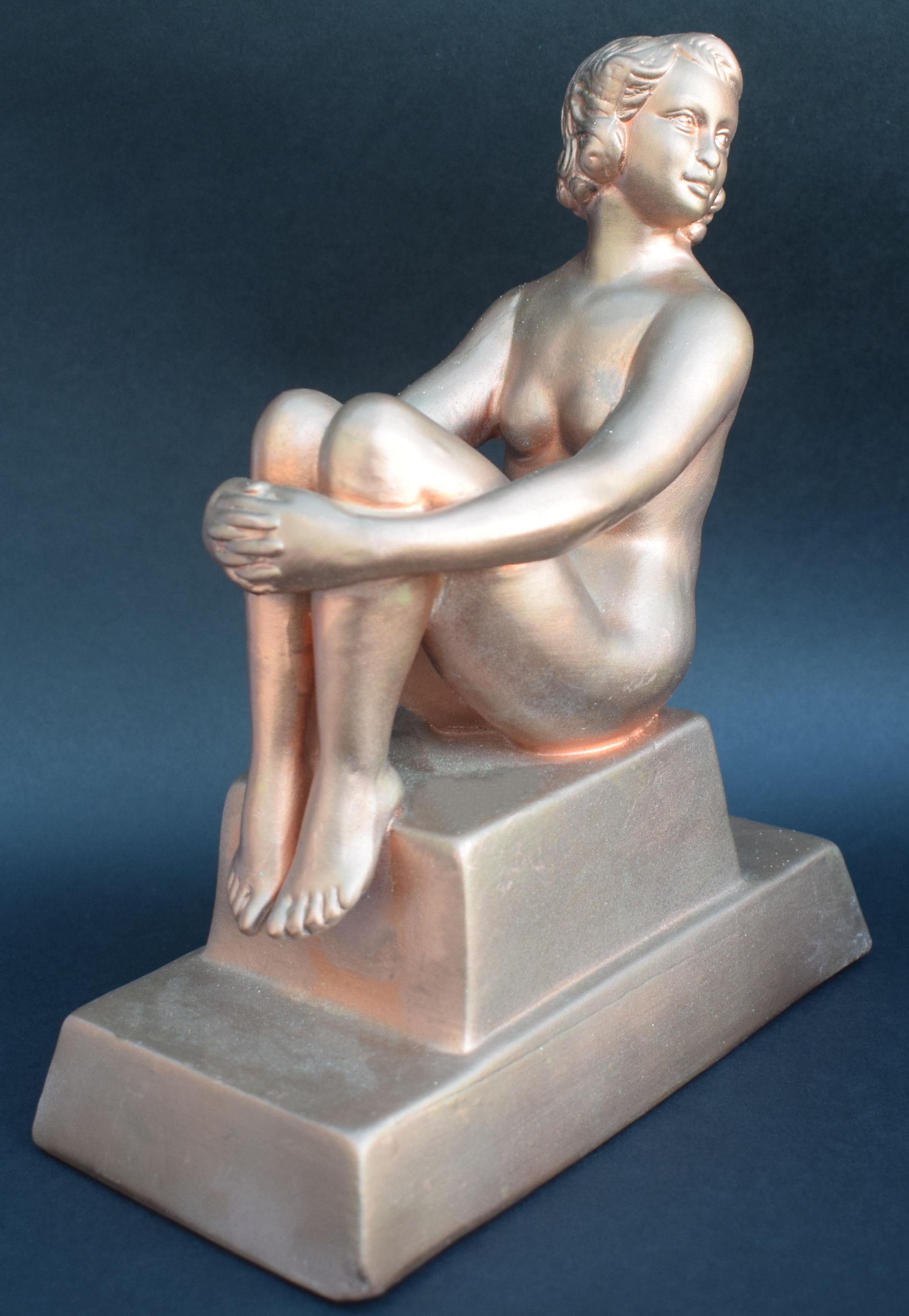 English Original Art Deco Female Nude Sitting Figure, circa 1930 For Sale
