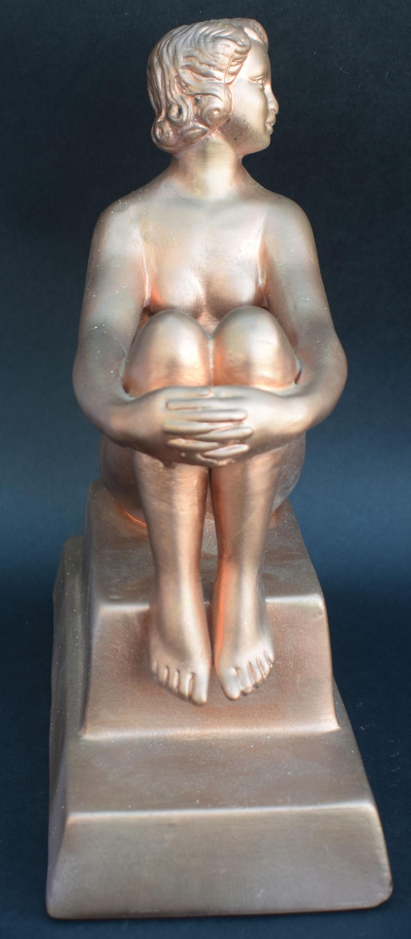 20th Century Original Art Deco Female Nude Sitting Figure, circa 1930 For Sale