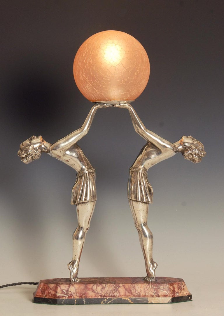 Original Art Deco Figural Twin Lady Lamp For Sale at 1stDibs