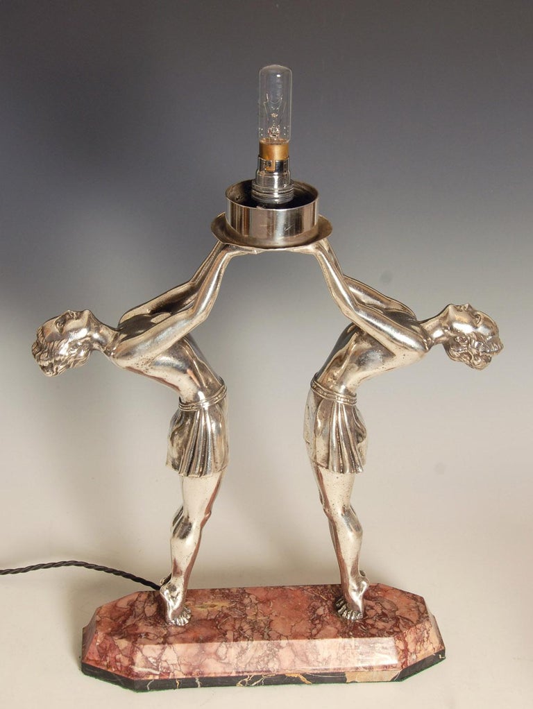 Original Art Deco Figural Twin Lady Lamp For Sale at 1stDibs