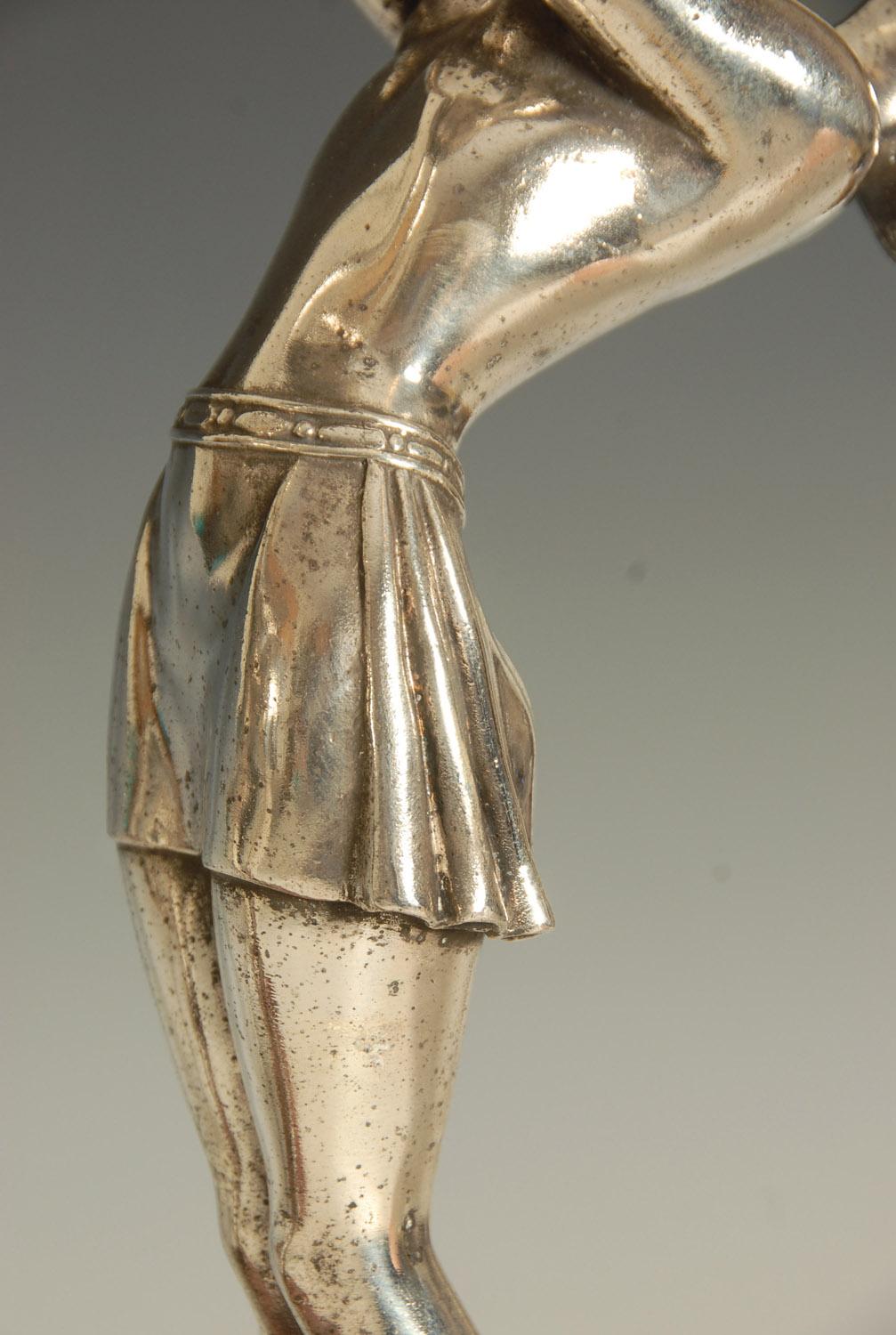 Silvered Original Art Deco Figural Twin Lady Lamp For Sale