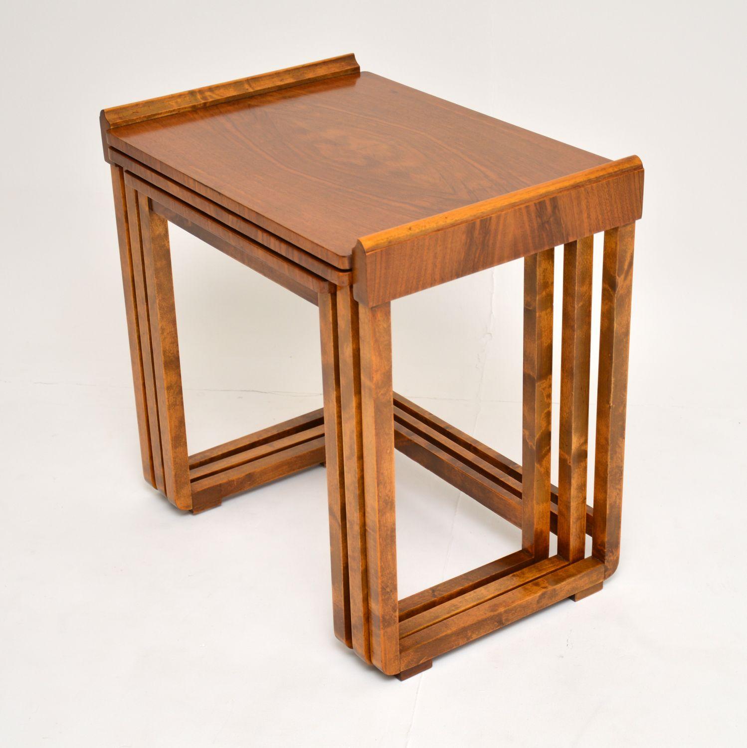 Original Art Deco Figured Walnut Nest of Tables 4