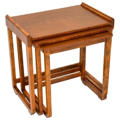 Antique Original Art Deco Figured Walnut Nest of Tables
