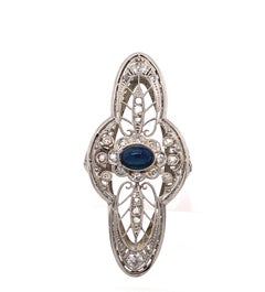 Original Art Deco Filigree Sapphire Diamond Gold Platinum Ring