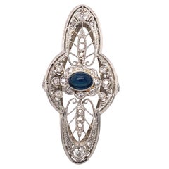 Vintage Original Art Deco Filigree Sapphire Diamond Gold Platinum Ring