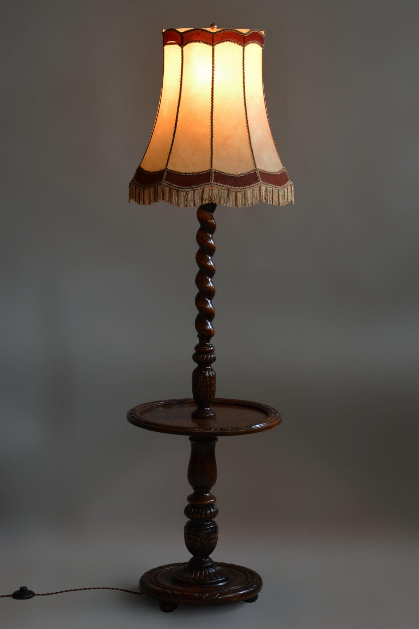 Lampadaire Art déco d'origine, nouvelle électrifiation, chêne, textile, tchèque, années 1920 en vente 9