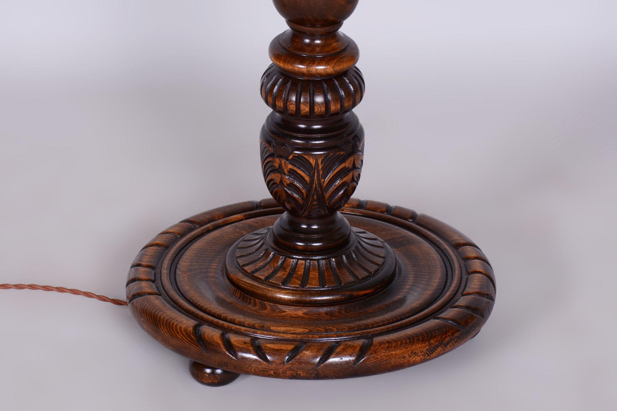 Tchèque Lampadaire Art déco d'origine, nouvelle électrifiation, chêne, textile, tchèque, années 1920 en vente