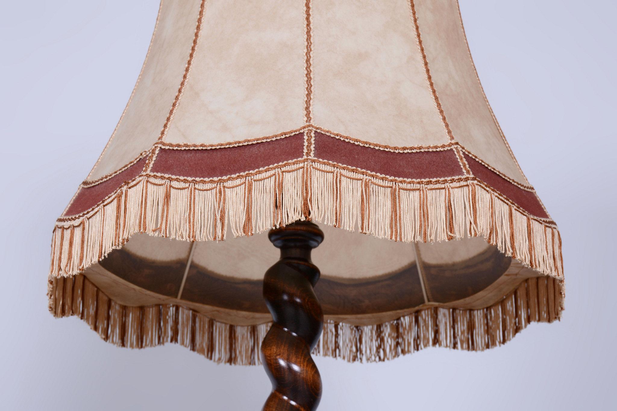 Lampadaire Art déco d'origine, nouvelle électrifiation, chêne, textile, tchèque, années 1920 en vente 1