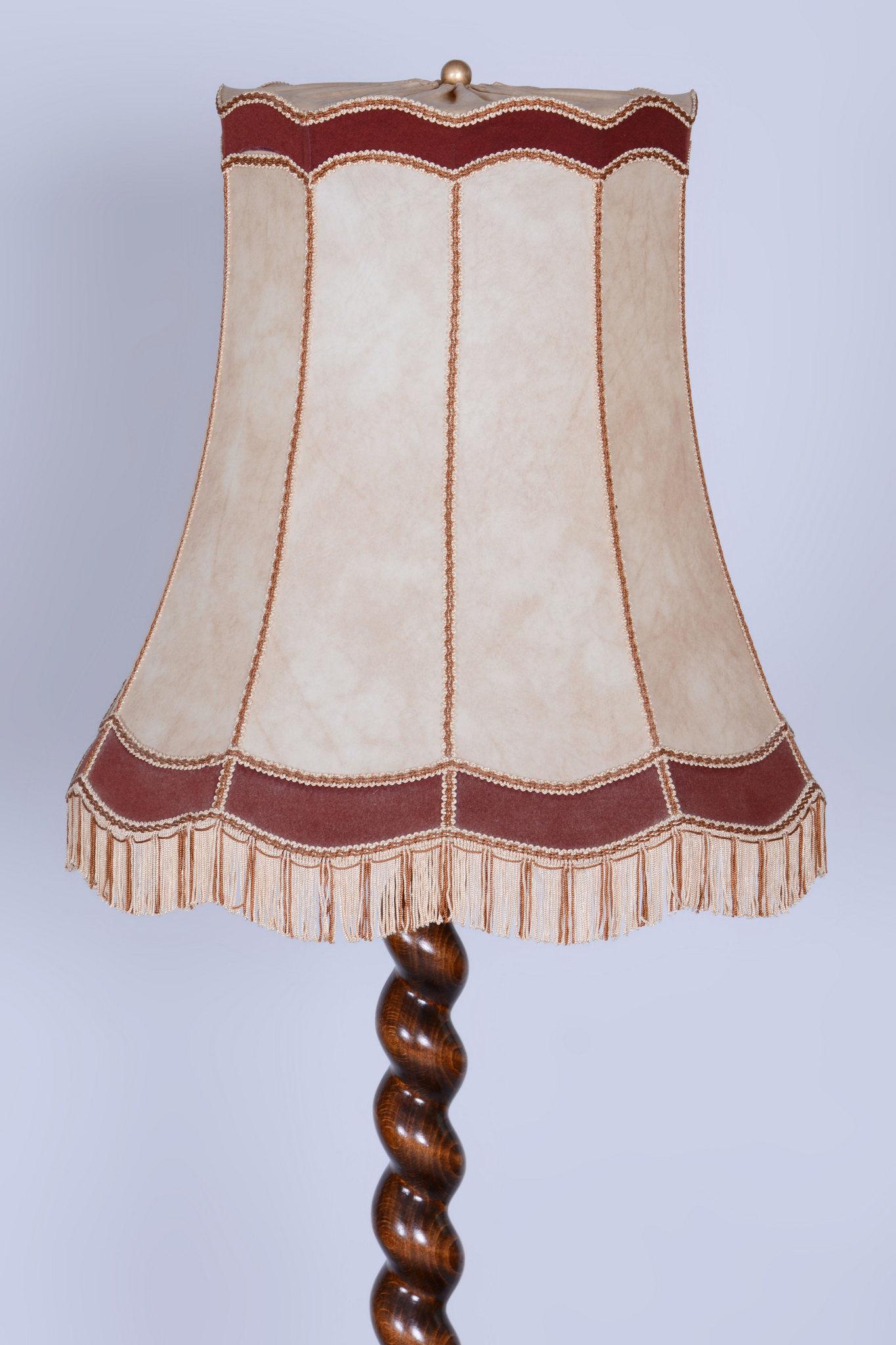 Lampadaire Art déco d'origine, nouvelle électrifiation, chêne, textile, tchèque, années 1920 en vente 3