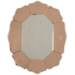 Original Art Deco Flower Shaped Mirror Rose Glass Tinted Plates, France