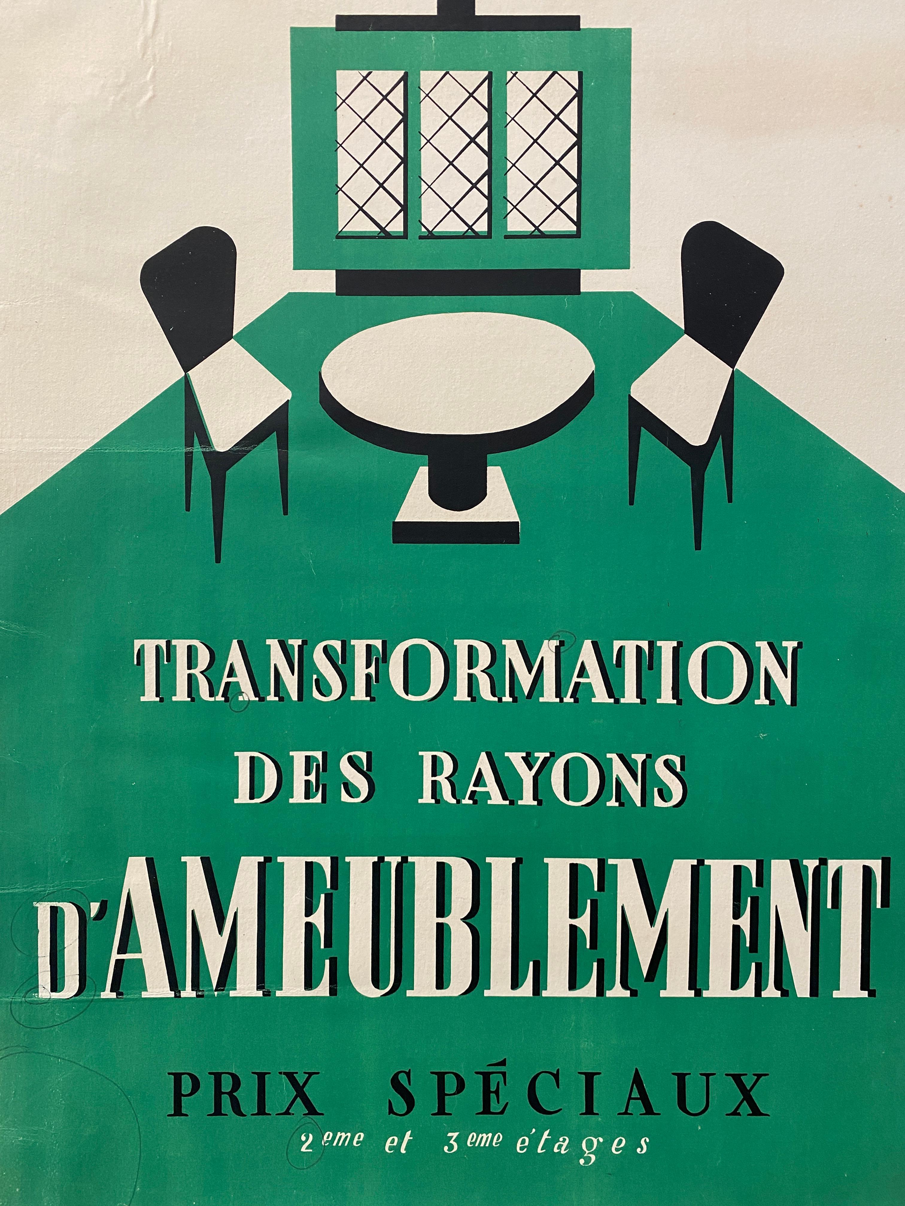 Original Art-Déco-Möbel-Werbeplakat „Au Louvre“, Vintage-Poster, Vintage, 1935 (Mitte des 20. Jahrhunderts) im Angebot