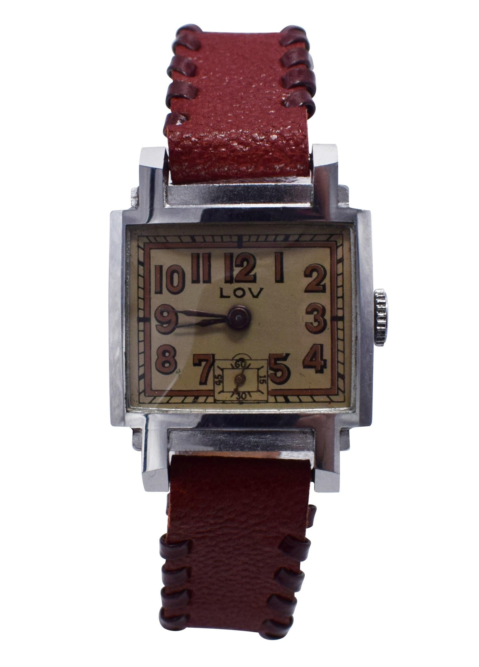Original Art Deco Gents Wrist Watch by Lov/ Never Worn, circa 1930 1