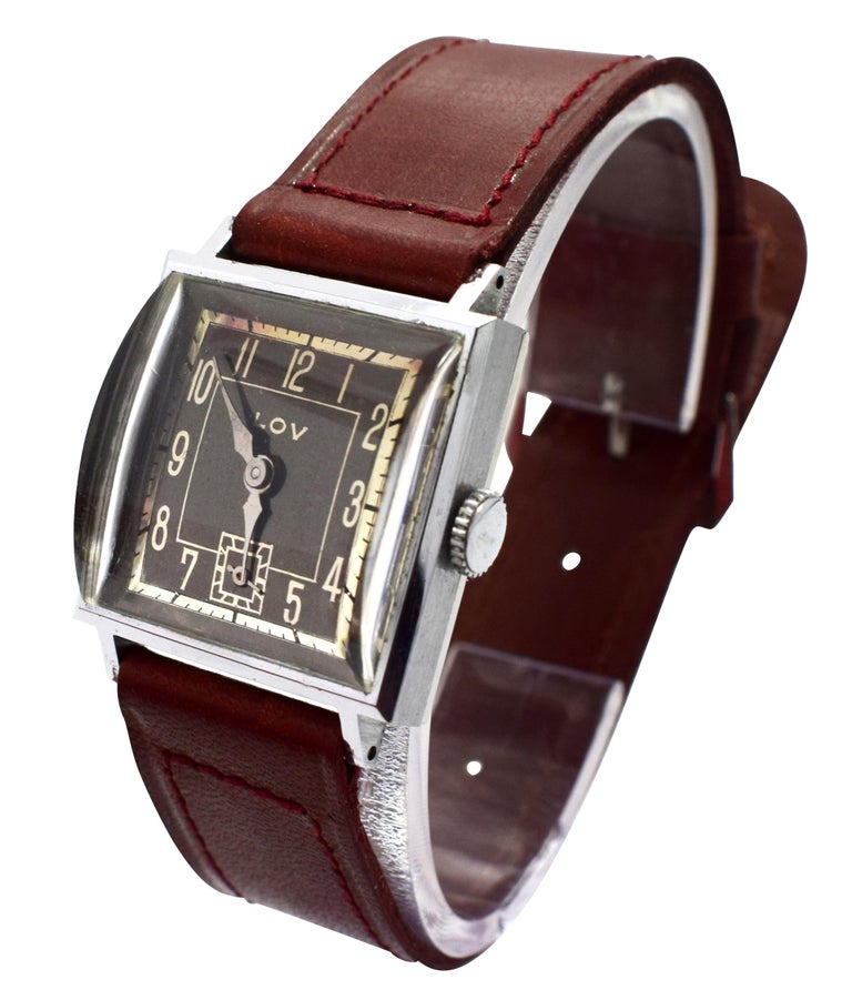 Original Art Deco Gents Wrist Watch by Lov or Never Worn, circa 1930 at