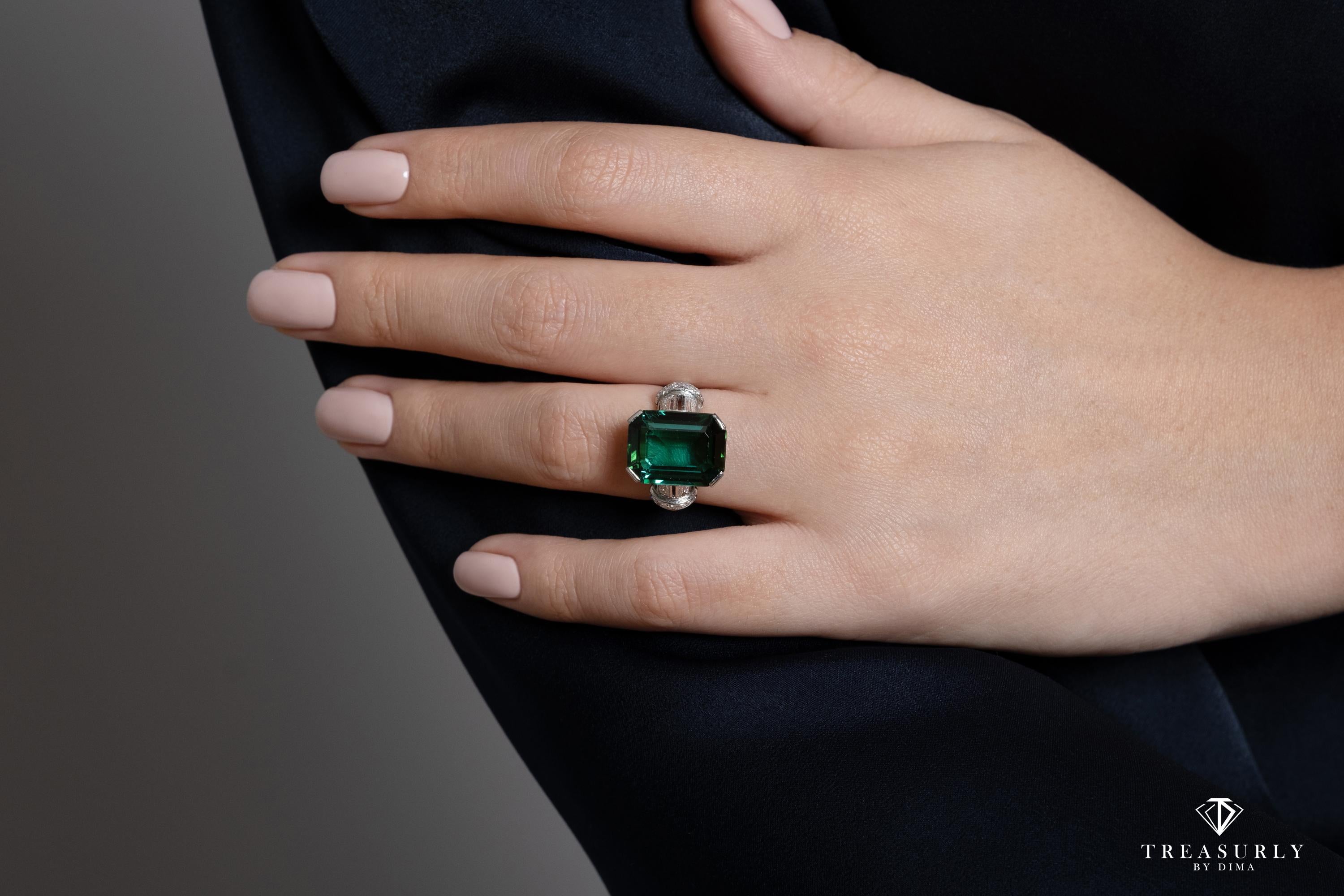 Original Art Deco GIA 9.40 Carat Green-Blue Tourmaline Diamond Platinum Ring 3