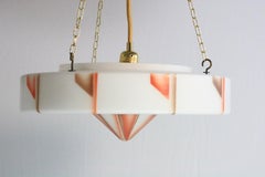 Original Art Deco Glass Hanging Light, Lamp, Glass, geometric pattern1940s
