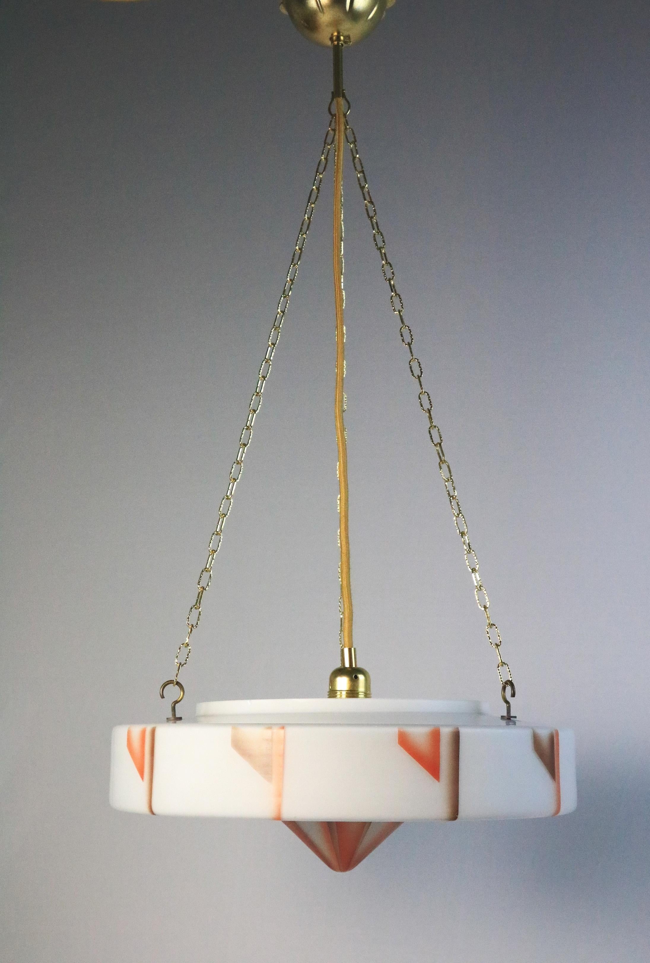 Art Déco Originale lampada a sospensione in vetro Art Deco, lampada, vetro, motivo geometrico1940 in vendita